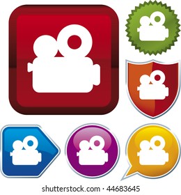 Vector icon illustration of cinema over diverse buttons. Only global colors. CMYK. Easy color and proportions changes.