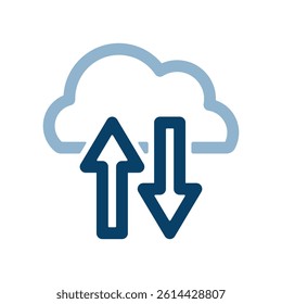 Vector icon illustration of a cloud with up and down arrows.