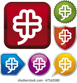 Vector icon illustration of clover over diverse buttons. Only global colors. CMYK. Easy color and proportions changes.