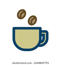 Vector icon illustration of coffee image. Two coffee beans on a coffee cup.