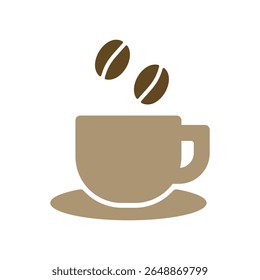 Vector icon illustration of coffee image. Color is brown. Two coffee beans on top of a coffee cup.