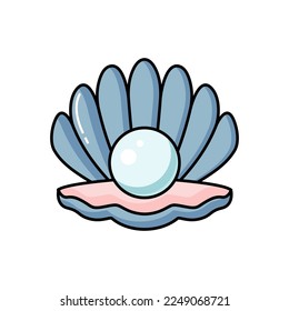 Vector icon illustration. Colorful seashell with pearl.