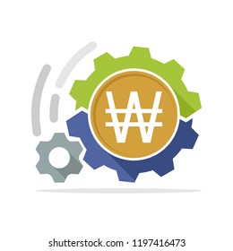 Vector icon illustration with the concept of a money making machine for the won currency