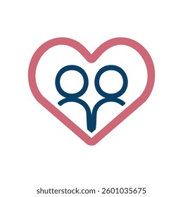 Vector icon illustration of a couple image with two figures and a heart symbol.