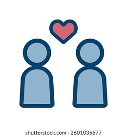 Vector icon illustration of a couple image with two figures and a heart symbol.