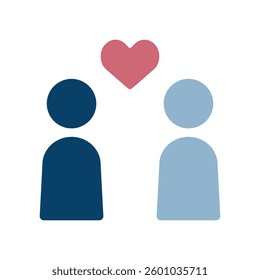 Vector icon illustration of a couple image with two figures and a heart symbol.