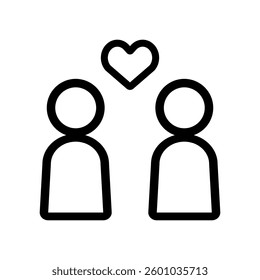 Vector icon illustration of a couple image with two figures and a heart symbol.