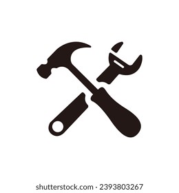 Vector icon illustration of crossed hammer and spanner (carpentry tools , construction tools)