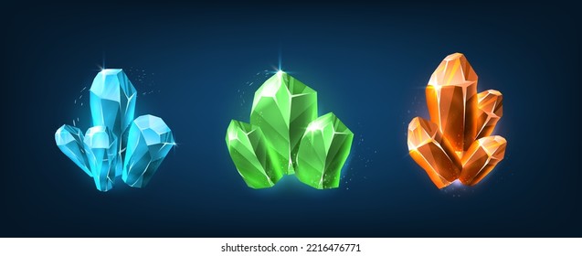 Ilustración del icono del vector. Cristales y piedras preciosas, piedras preciosas, rubí colorido, cuarzo, esmeraldas.