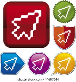 Vector icon illustration of cursor over diverse buttons. Only global colors. CMYK. Easy color and proportions changes.