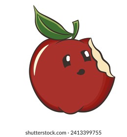 vector icon illustration of a cute bitten red apple character mascot