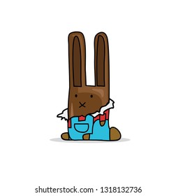 Vector icon illustration of cute brown chocolate  rabbit bunny in alobal character isolated on white background