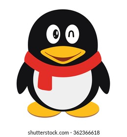 Vector icon illustration of a cute cartoon penguin with scarf isolated. QQ