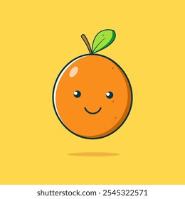 Ilustración del icono del Vector de una fruta naranja linda con la cara sonriente