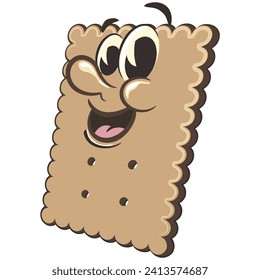 vector icon illustration of a cute square biscuit character mascot, work of handmade