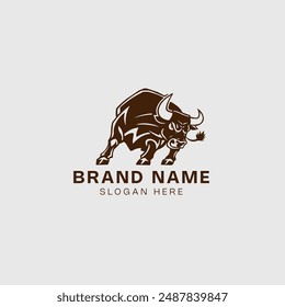 A vector icon illustration design featuring a bull logo template and a buffalo logo template.  bull logo, buffalo logo, vector icon, illustration design,powerful bull