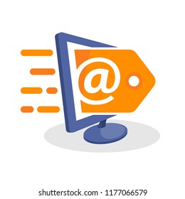 Vector icon illustration with digital media concepts about online domain promotion