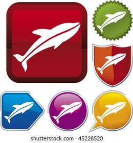 Vector icon illustration of dolphin over diverse buttons. Only global colors. CMYK. Easy color and proportions changes.