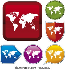 Vector icon illustration of eart over diverse buttons. Lines in restricted angles Only global colors. CMYK. Easy color and proportions changes.