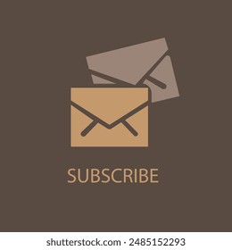 Vector icon illustration of email marketing. Subscription to newsletter, news, offers, promotions. A letter in an envelope. Buttons template. Subscribe, submit. Send by mail. Eps 8