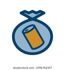 Vector icon illustration of an empty can in a bag