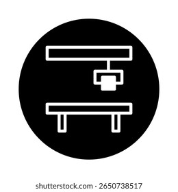 Vector icon illustration featuring an industrial robot working on a production line within a factory automation system