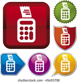Vector icon illustration of finance over diverse buttons. Only global colors. CMYK. Easy color and proportions changes.