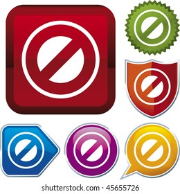 Vector icon illustration of forbbiden sign over diverse buttons. Only global colors. CMYK. Easy color and proportions changes.