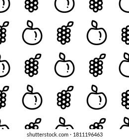 Vector icon, illustration of fruit. Apple and grape pattern