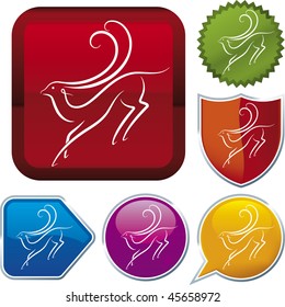 Vector icon illustration of gazelle over diverse buttons. Only global colors. CMYK. Easy color and proportions changes.