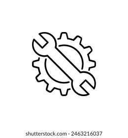 Vector icon illustration of gear and wrench, representing tools and maintenance work