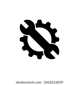 Vector icon illustration of gear and wrench, representing tools and maintenance work
