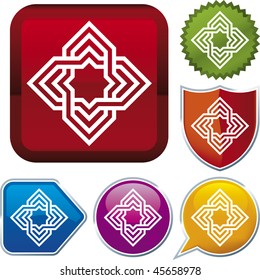 Vector icon illustration of geometric over diverse buttons. Only global colors. CMYK. Easy color and proportions changes.