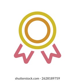 Vector icon illustration of gold medal with ribbon.