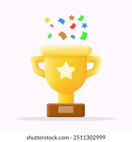 ícone de vetor ilustração Troféu de ouro com confetes. comemorando conquistas, prêmios e sucesso em esportes, educação ou negócios