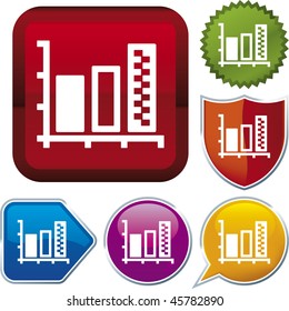 Vector icon illustration of graph over diverse buttons. Only global colors. CMYK. Easy color and proportions changes.