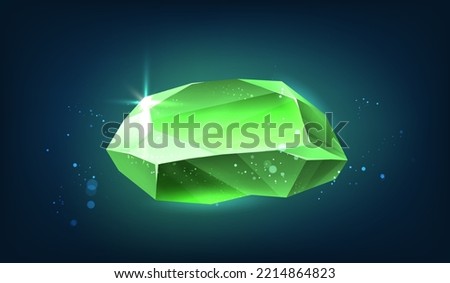 Vector icon illustration. Green specious stone emerald, magic crystal. 