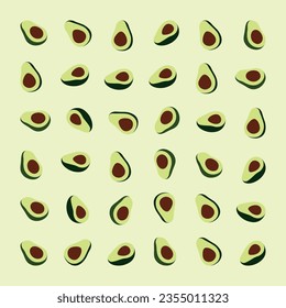 Vector icon illustration of a half of a ripe avocado pattern placed on a brown background