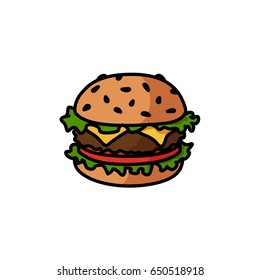 Vector icon illustration of hamburger with tomato and chease