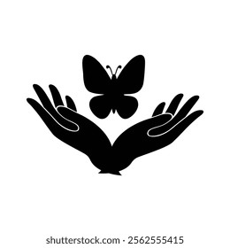 vector icon illustration of hand and butterfly