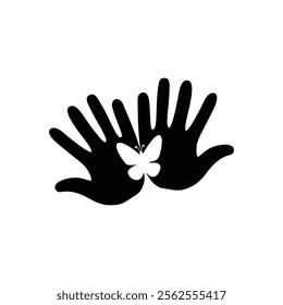 vector icon illustration of hand and butterfly