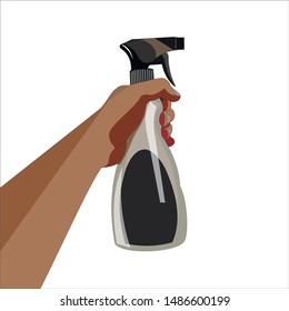 Vector icon illustration, hand holding the spray bottle and going to work, you can use it for your design as icon