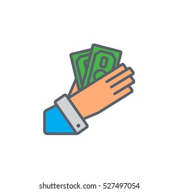 Vector icon or illustration with hand holding cash in black color