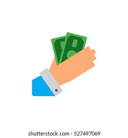 Vector icon or illustration with hand holding cash in material design style