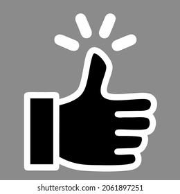 Vector icon illustration of hand with thumb up. White line with gray background