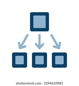 Vector icon illustration of a hierarchical image with arrows coming out of the figure.