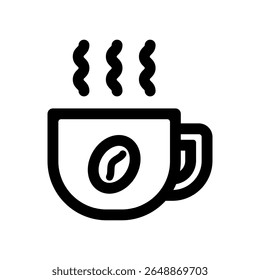 Vector icon illustration of hot coffee image. Color is black line drawing.