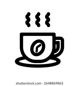 Vector icon illustration of hot coffee image. Color is black line drawing.