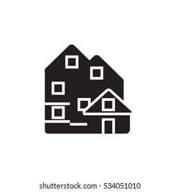 Vector icon or illustration with house in black color