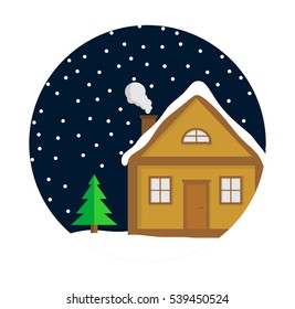 Vector icon illustration of house. Flat design. It can be used as a Christmas icon.